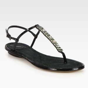 Jeweled Leather at strap Sandals